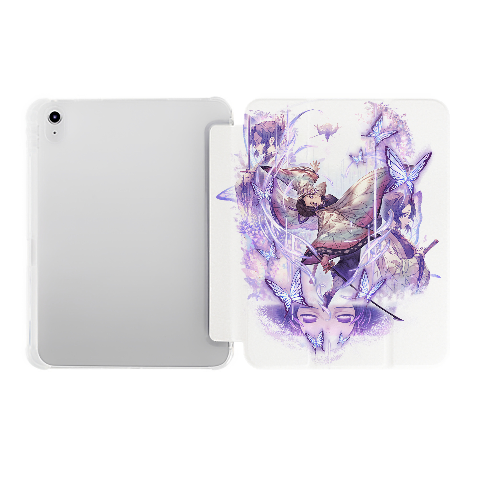 （画像用） 鬼滅の刃（きめつのやいば）蟲柱-胡蝶 しのぶ／こちょう しのぶ Kochou Shinobu IPad ケース ペン収納付き 三つ折りスタンド PUレザー×シリコン 対応機種9.5/10.5/10.9インチ